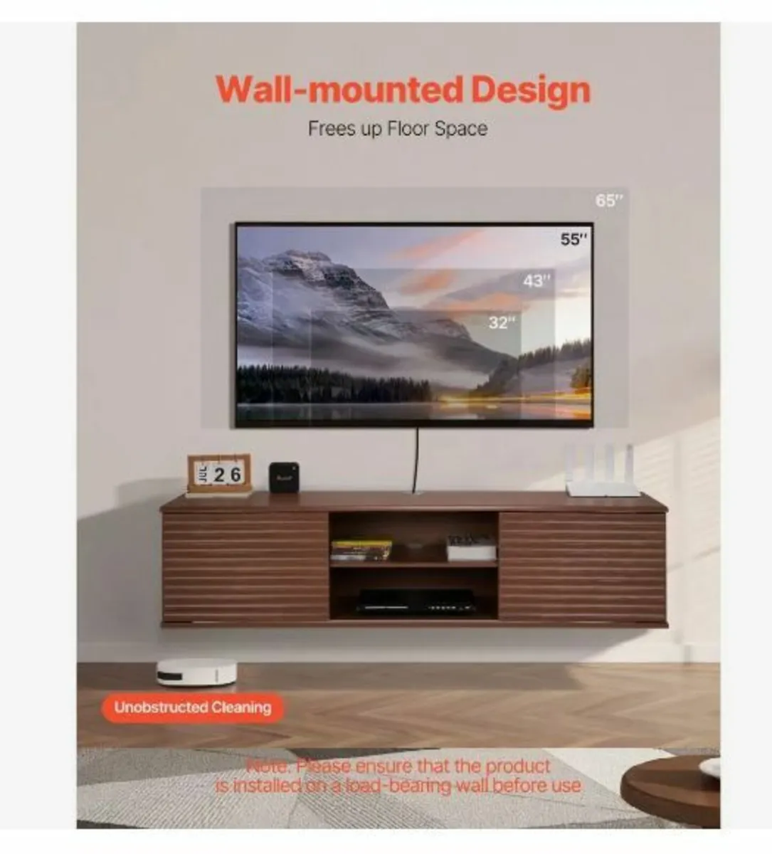 Floating TV Stand, 60" Wall Mount - Image 1