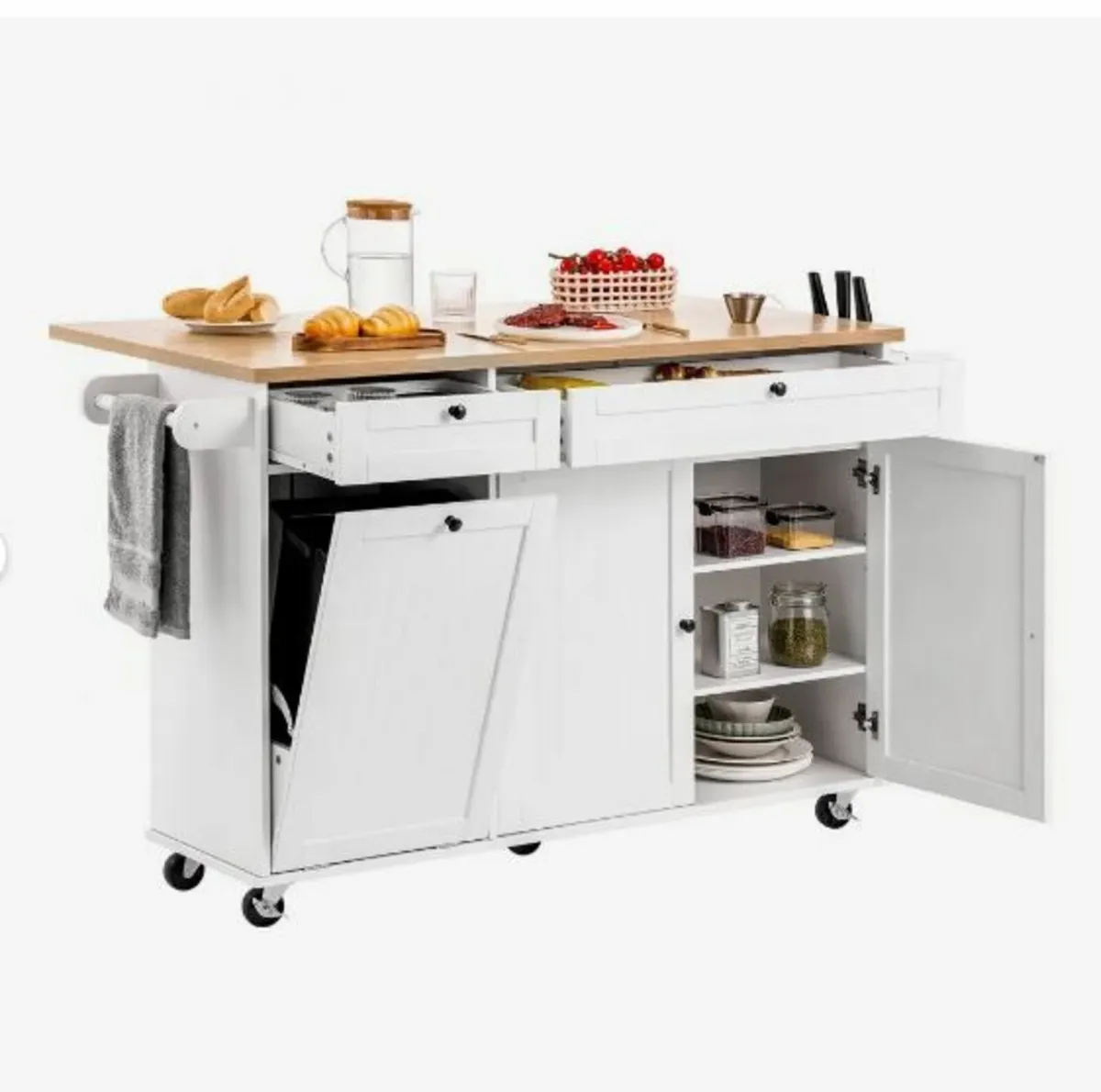 Kitchen Island Cart with Storage, 153 cm - Image 1