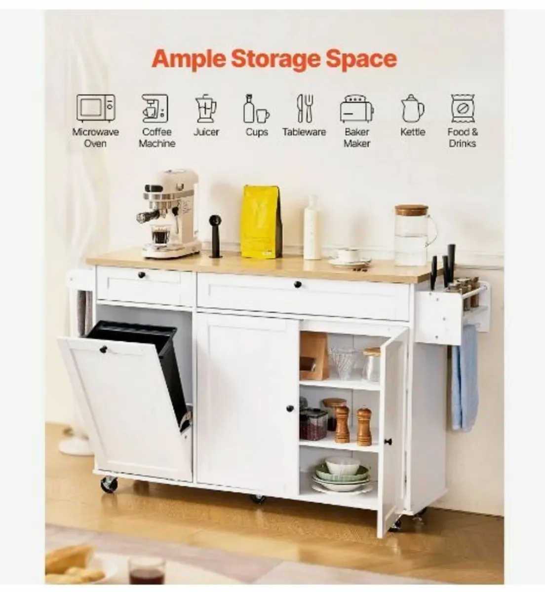 Kitchen Island Cart with Storage, 153 cm - Image 3