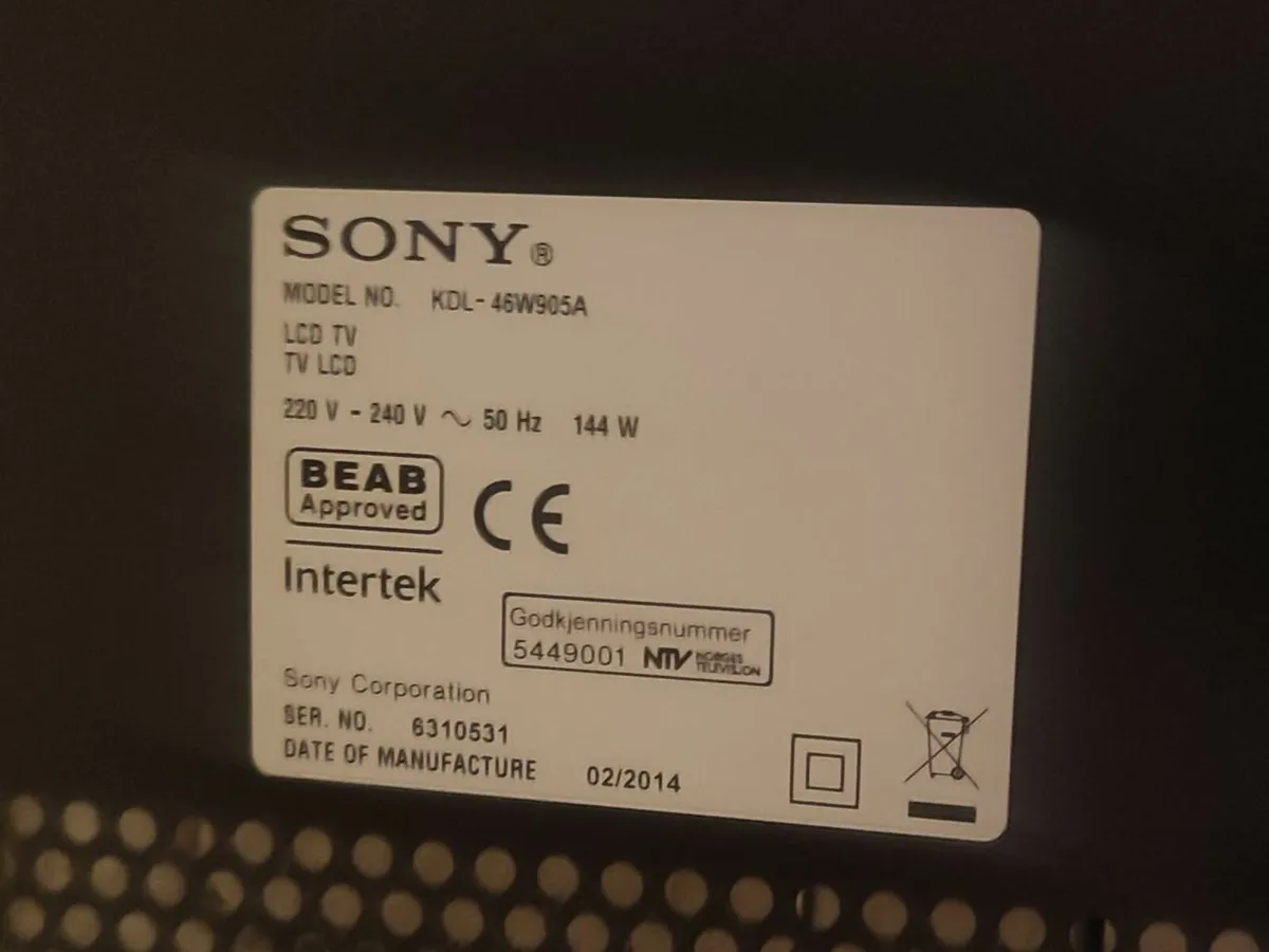 Sony 46" FHD 3D TV Kdl-46w905a (Faulty) - Image 2