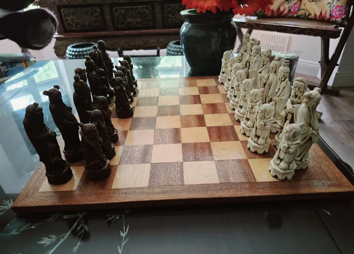 Exquisite Antique Chinese Chess Set - Hand Carved - Image 1