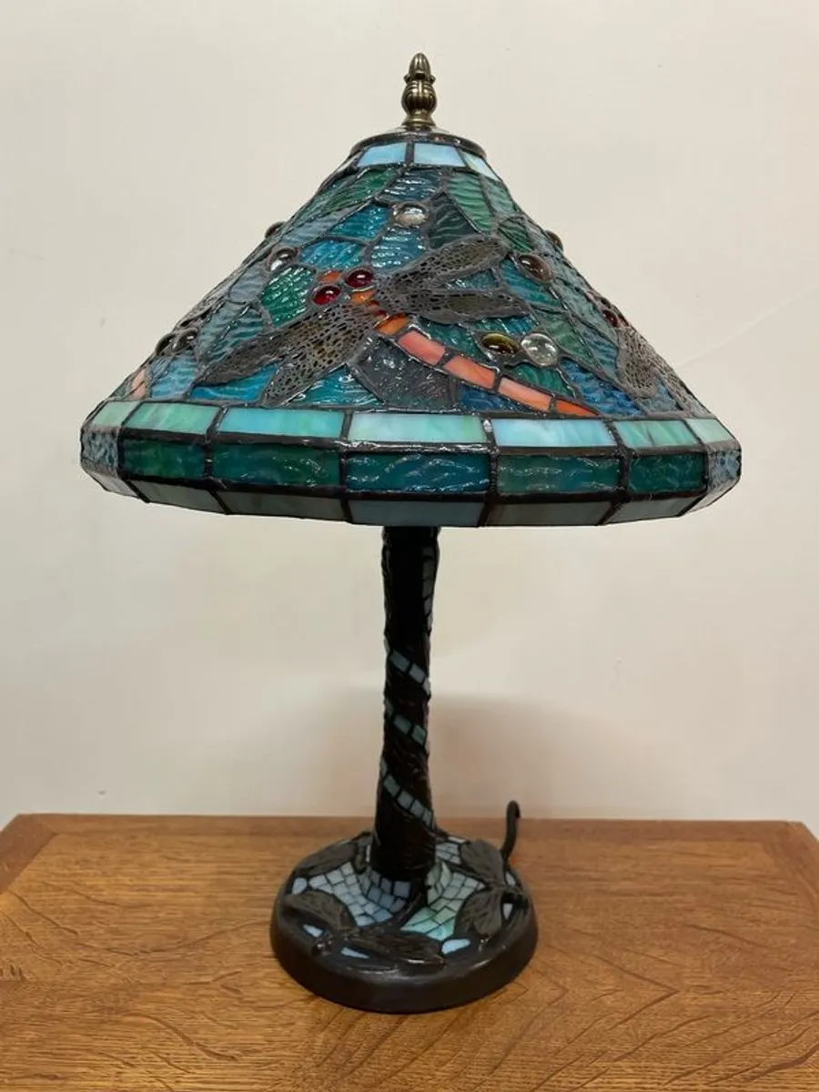 Tiffany Style Blue Mosaic Lamp with Dragonfly Motif - Image 3