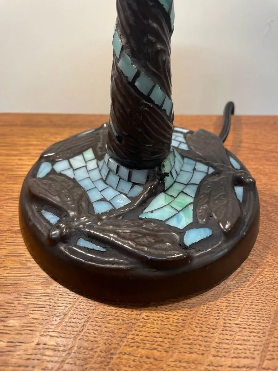 Tiffany Style Blue Mosaic Lamp with Dragonfly Motif - Image 4