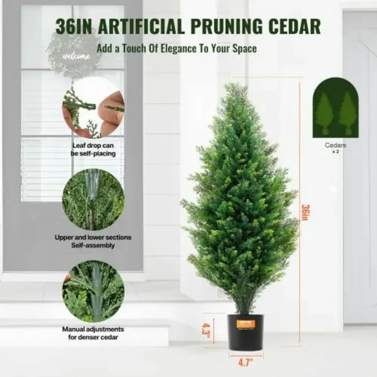 2 Pack 3' Artificial Cedar Topiary Tree Faux Plant - Image 2