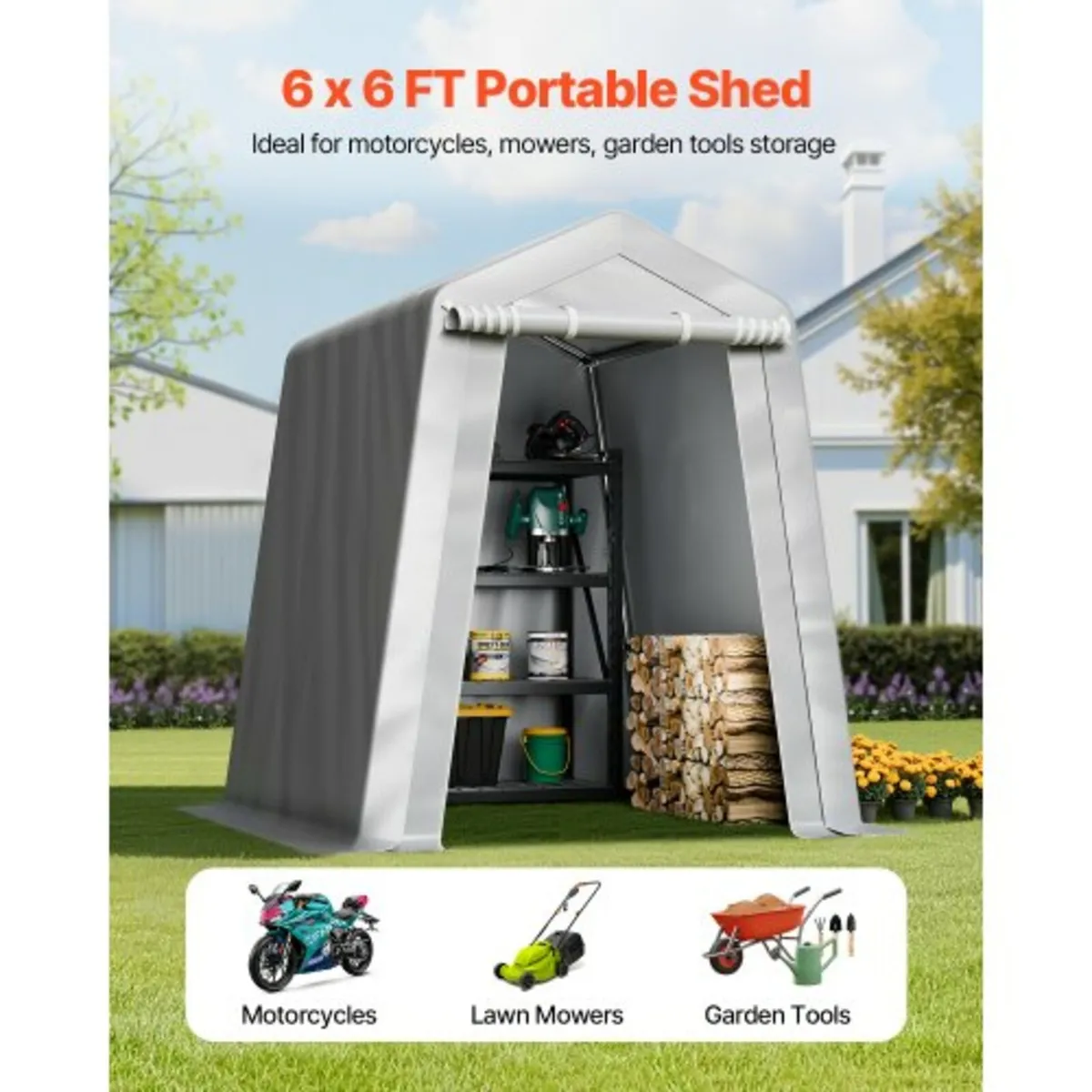 Outdoor Storage Shelter Shed 6x6 ft Waterproof Car - Image 4