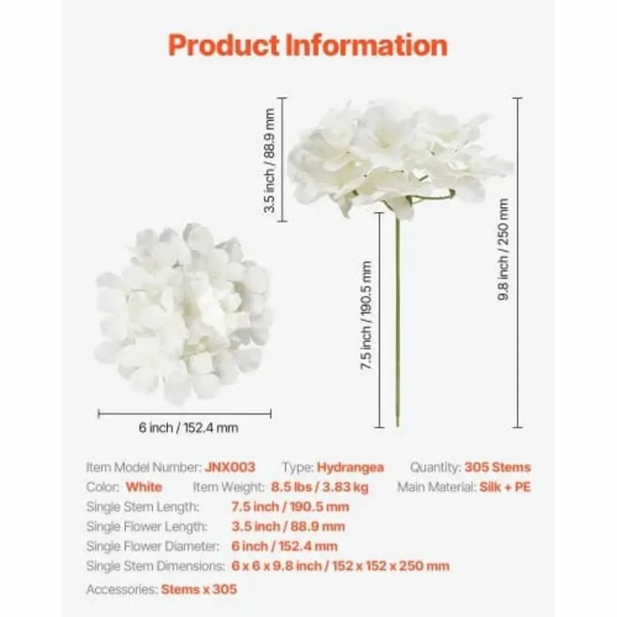 305 Pcs Artificial Silk Hydrangea Flowers 9.8 In B - Image 2