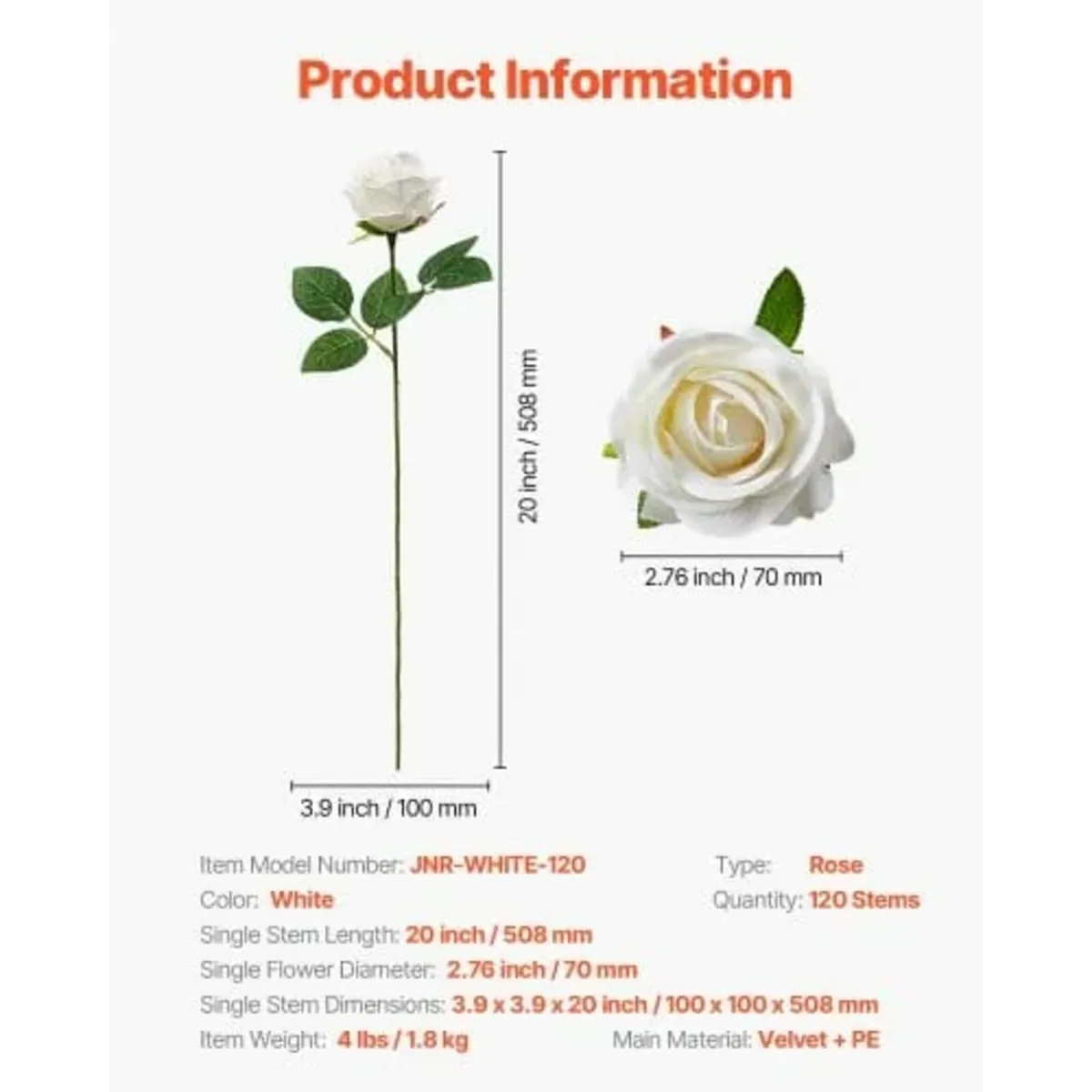 120 Pcs White Roses Artificial Flowers Realistic B - Image 4