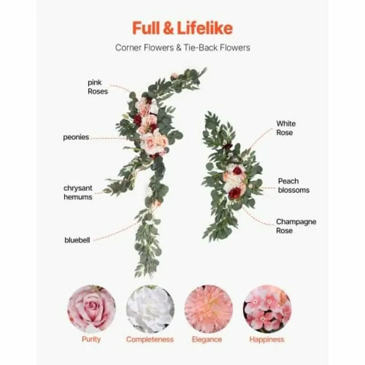 Artificial Wedding Arch Flowers Kit Pink With 2 Pc - Image 3