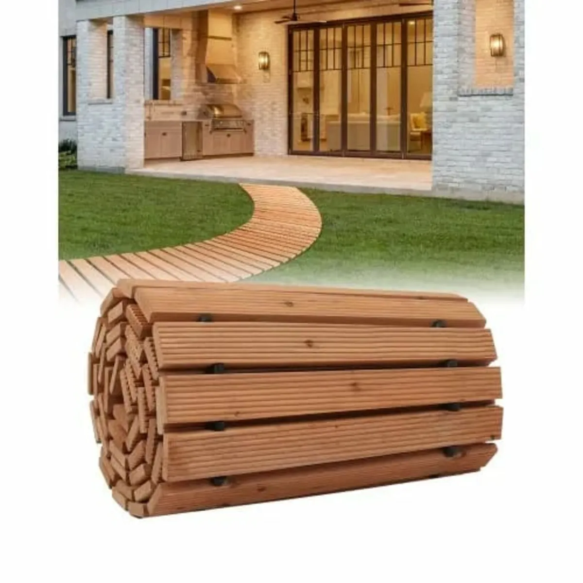 8 ft L x 17 in W Curved Wooden Garden Pathway Roll - Image 1