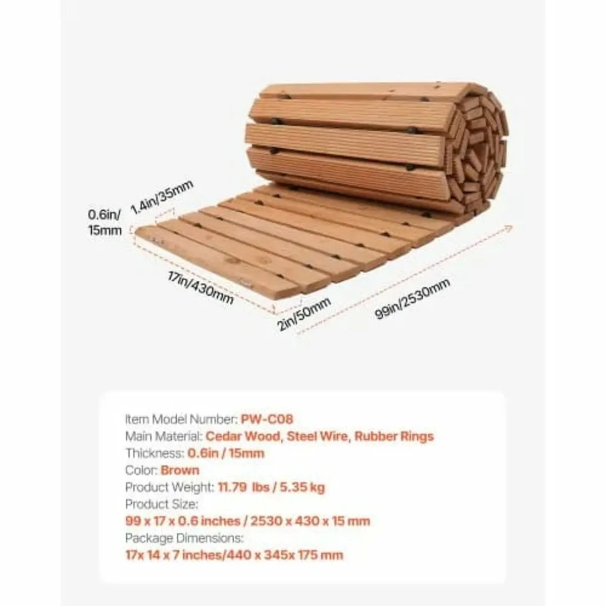 8 ft L x 17 in W Curved Wooden Garden Pathway Roll - Image 2