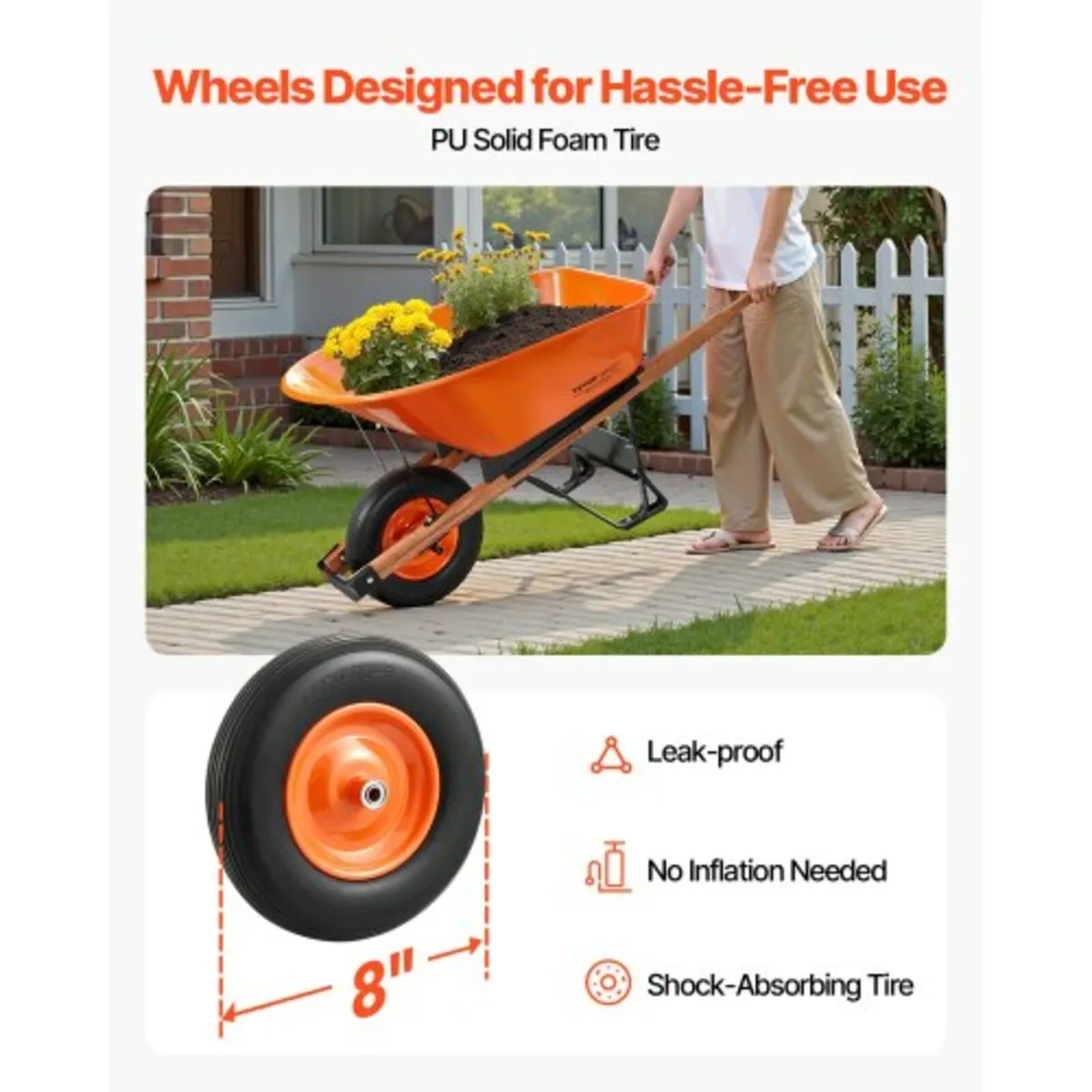 Wheelbarrow Cart One Wheel 6 Cu Ft Garden Dump Car - Image 3
