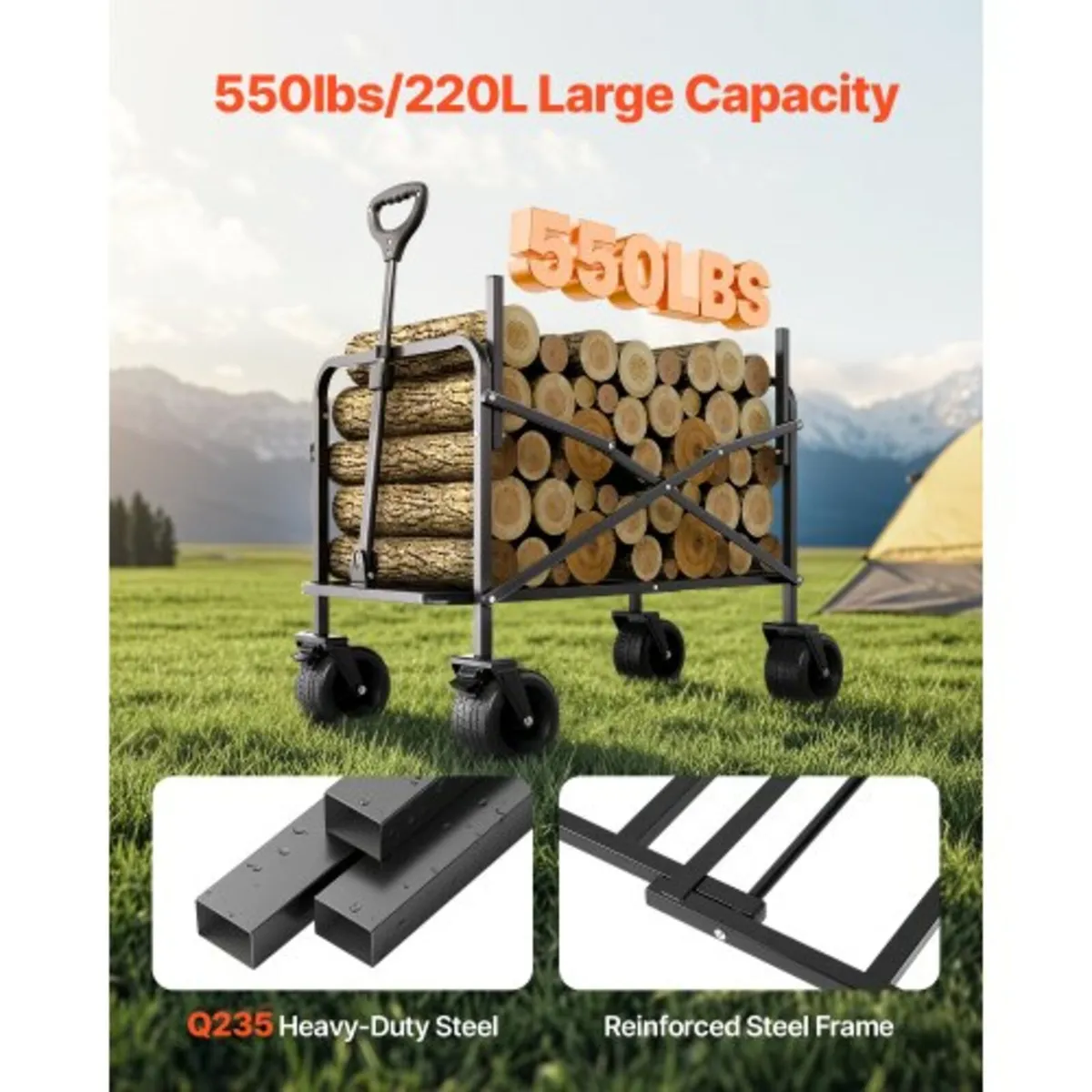 Foldable Wagon Cart Converts to Bench 550lb Load & - Image 3