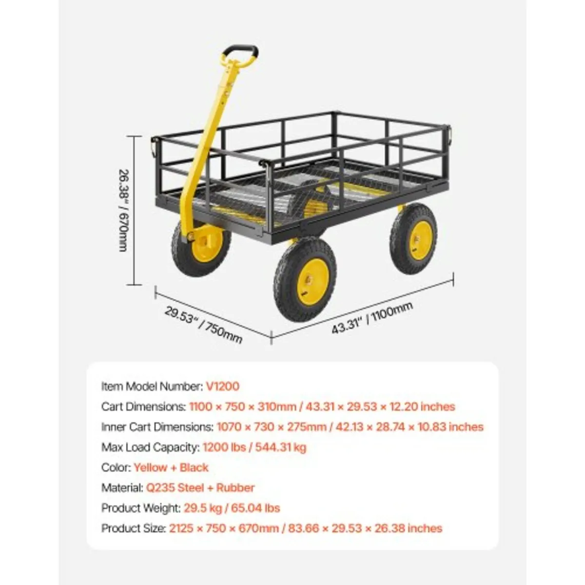 Steel Garden Cart 1200lb Capacity Heavy Duty Yard - Image 3