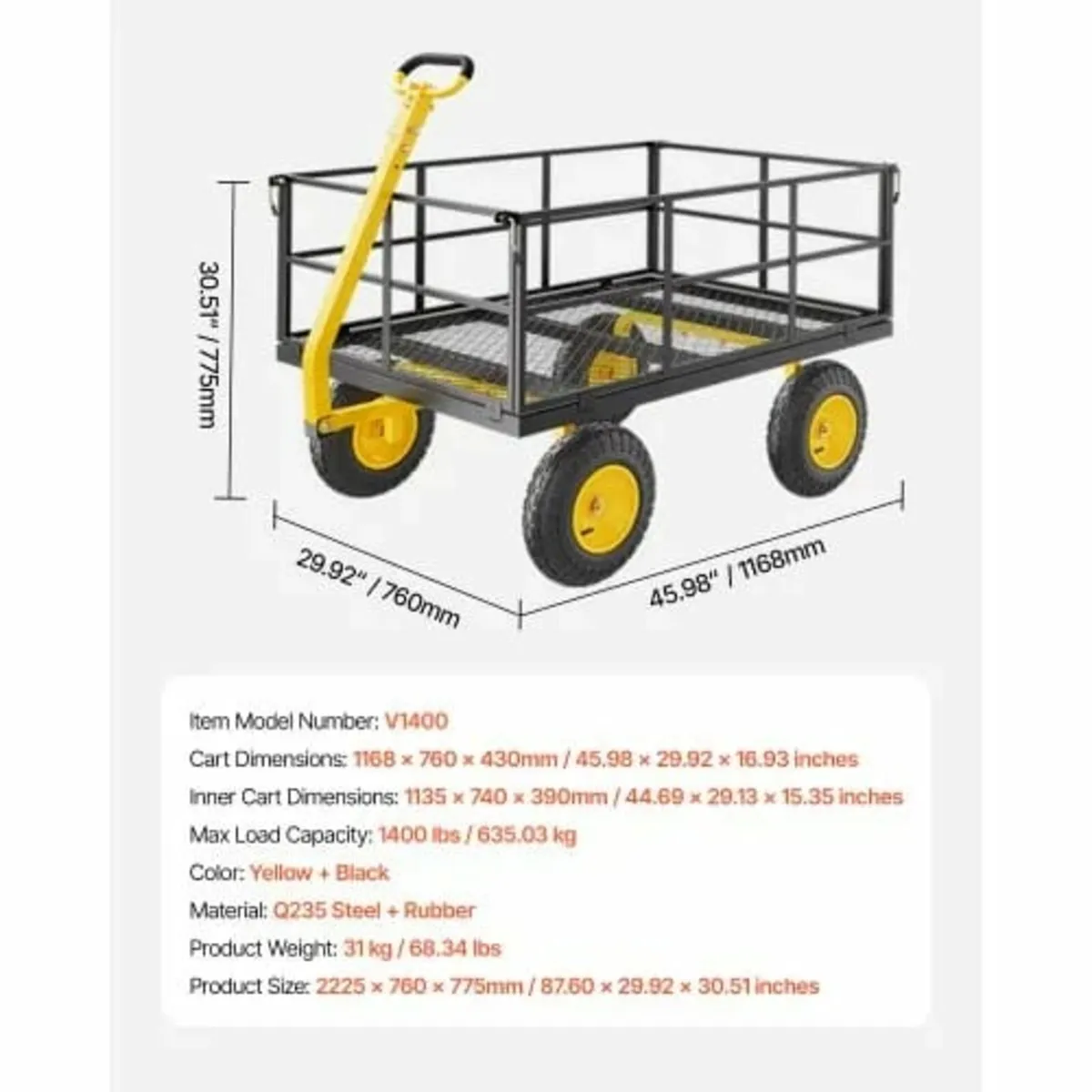 Steel Garden Cart 1400lb Capacity Heavy Duty Yard - Image 4