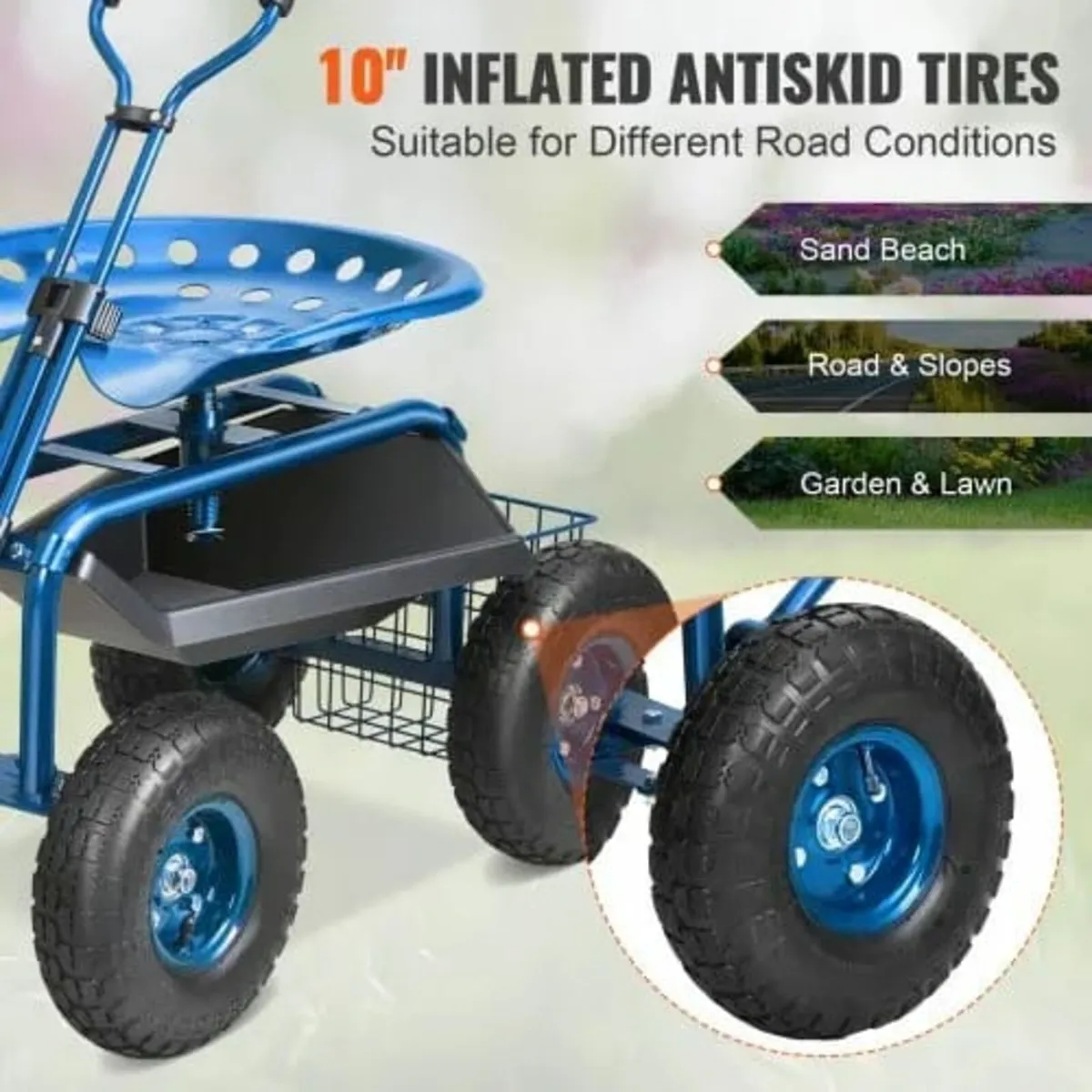 Garden Cart Rolling Workseat with Wheels, Gardenin - Image 3