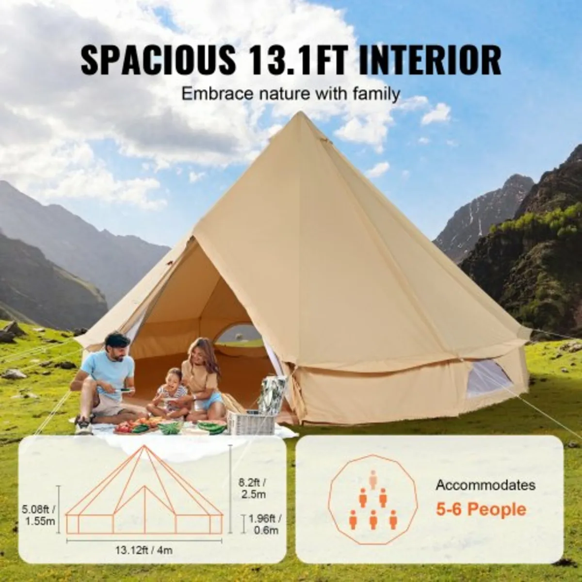Canvas Bell Tent, 4 Seasons 4 m/13.12 ft Yurt Tent - Image 2