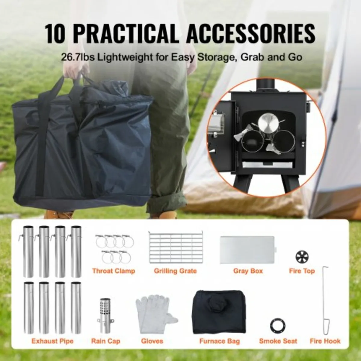 Wood Stove, 218.4 cm, Alloy Steel Camping Tent Sto - Image 3