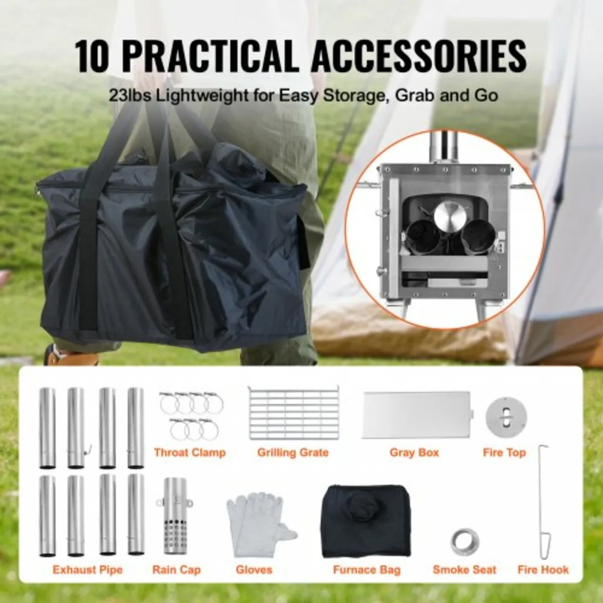 Wood Stove, 218.44 cm, Stainless Steel Camping Ten - Image 3