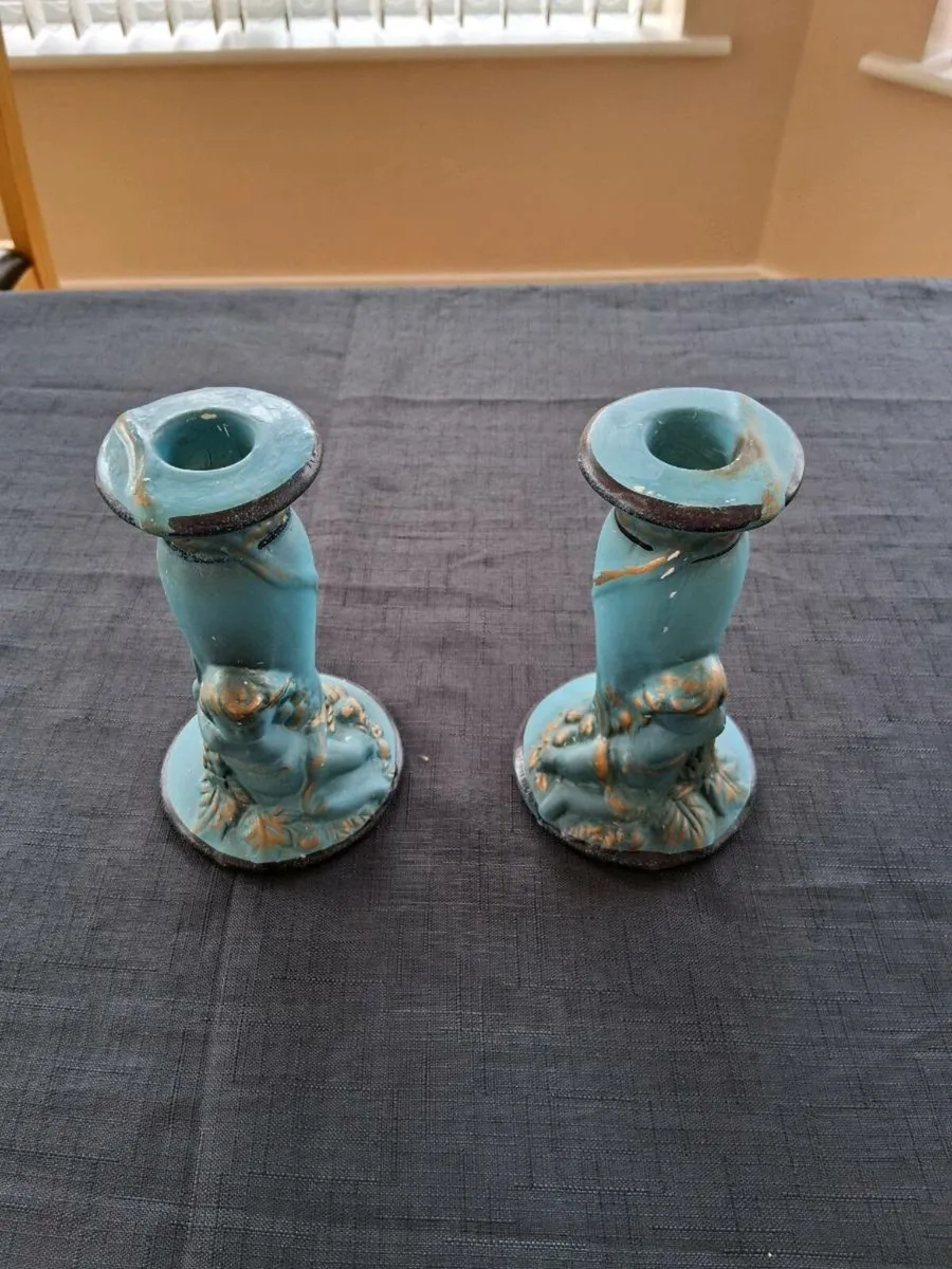 2 Ceramic Royal Norfolk Candlestick Holders - Image 1