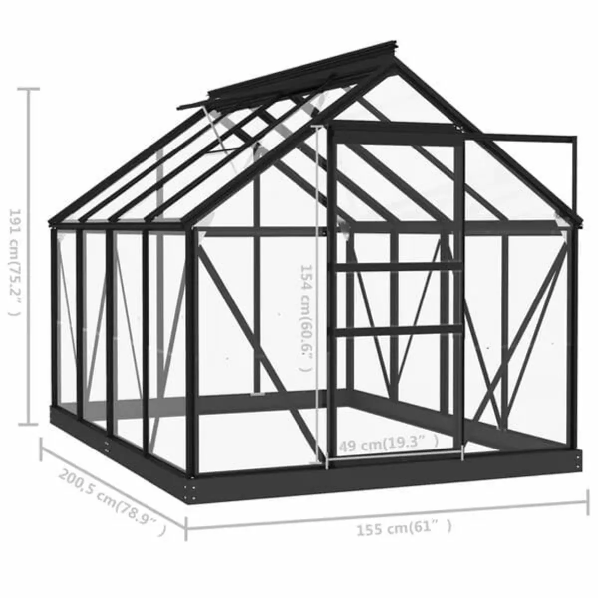 Glass Greenhouse Anthracite 155x200.5x191 cm Alumi - Image 3