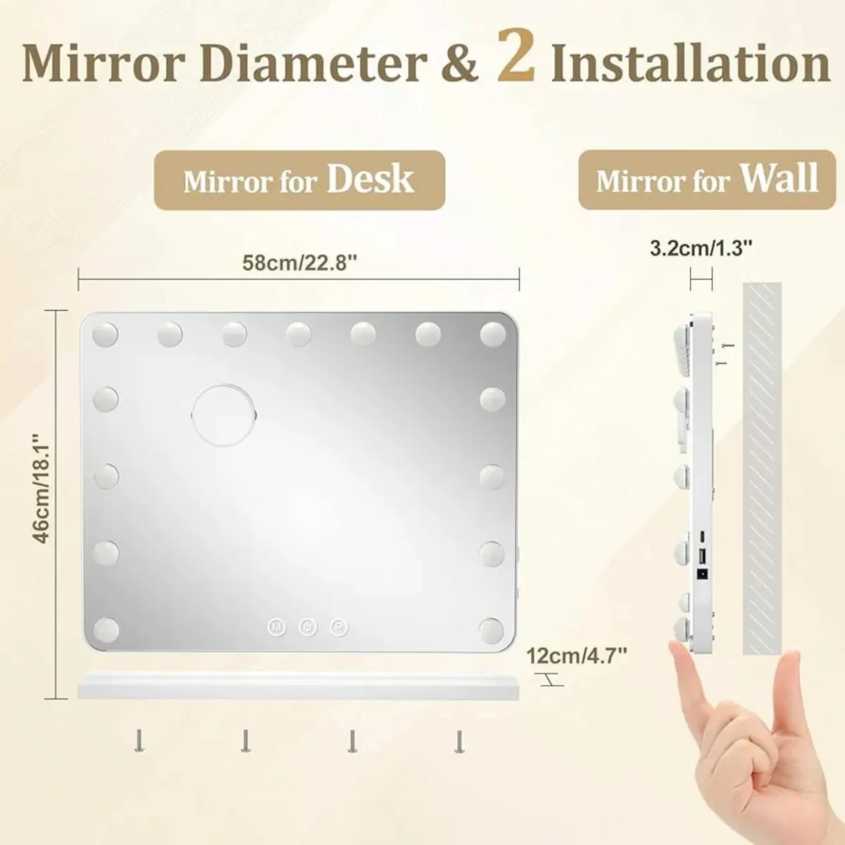 Hollywood Vanity Mirror for Makeup: 58x48 cm - 3 C - Image 4