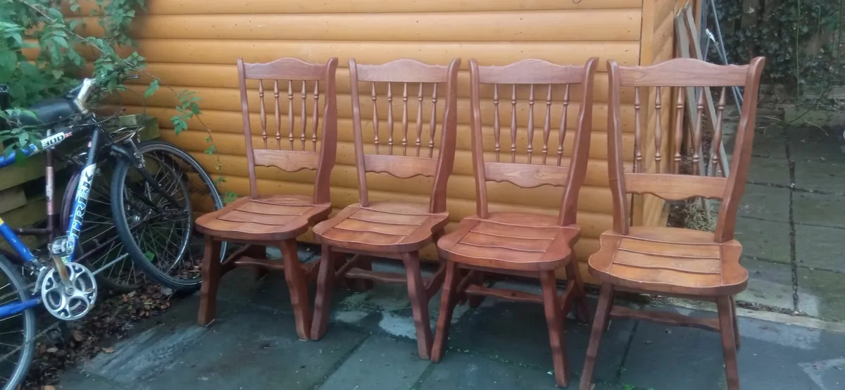 4 Vintage Solid Oak Brutalist Style Chairs - Image 2