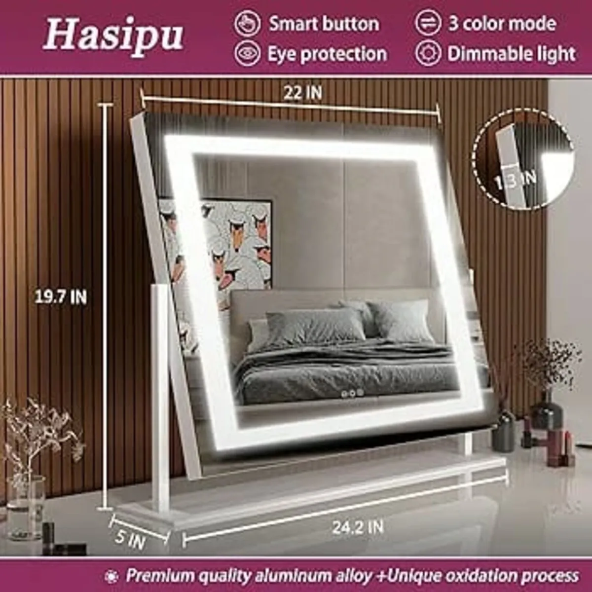 Vanity Mirror with Lights, 58 x 48cm LED Makeup Mi - Image 4