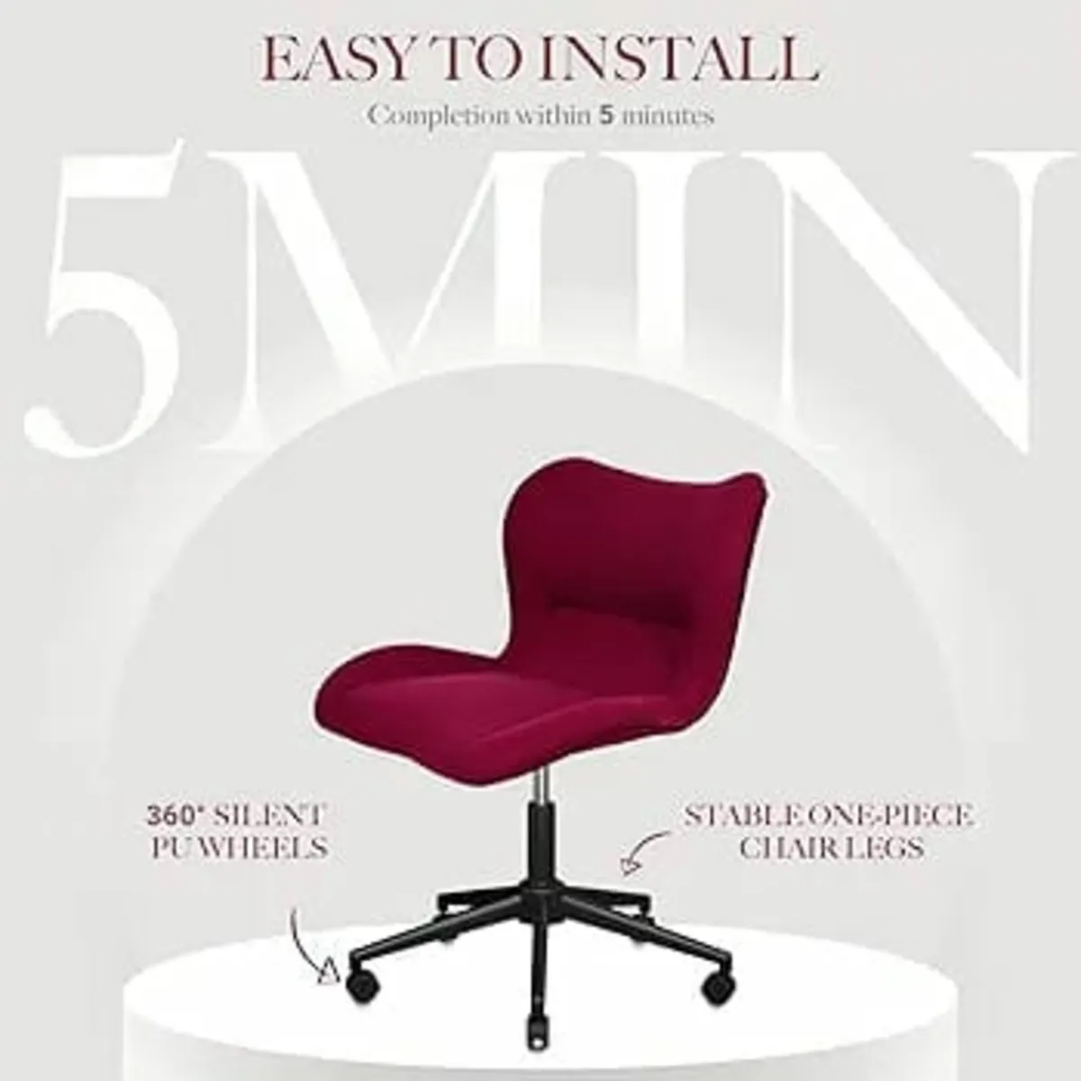 Office Chair Red Lovely Armless Makeup Vanity Dres - Image 4