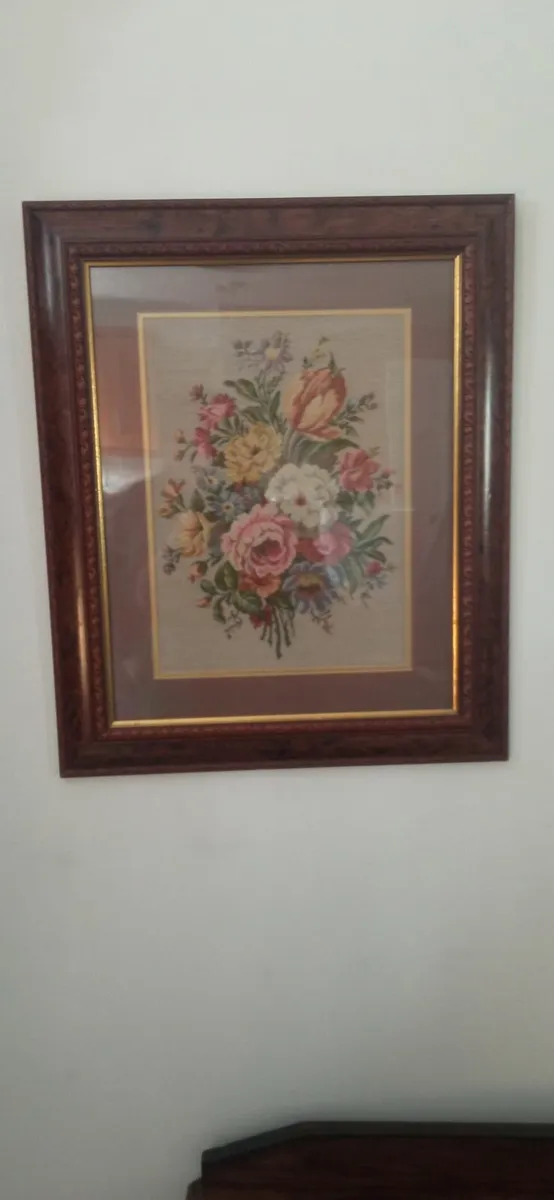 Framed Tapestry, Floral Image - Image 1