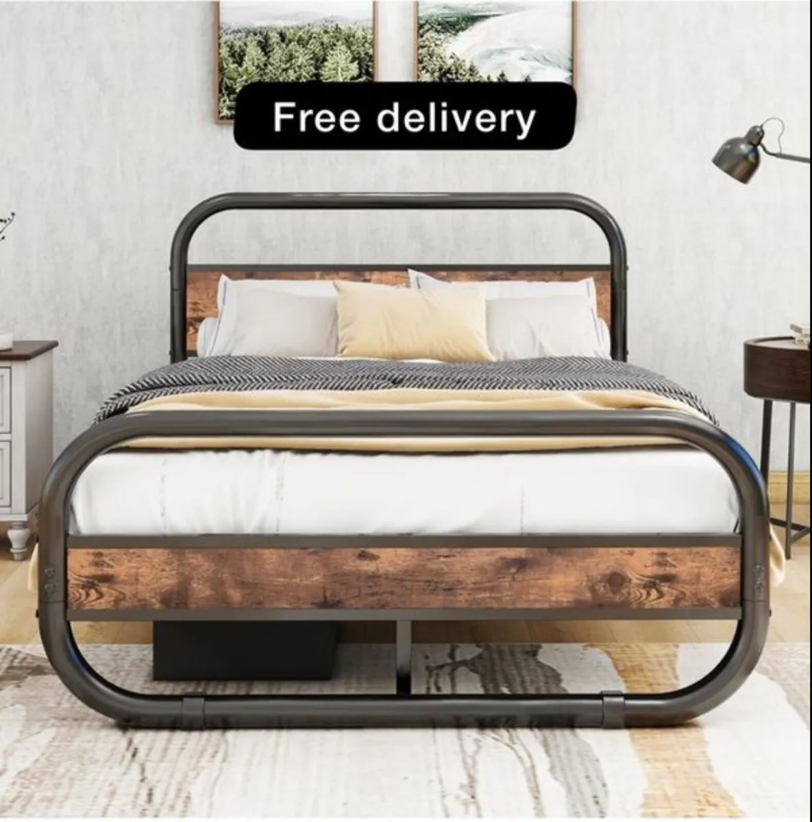 King Bed Frame with Headboard,Oval Shaped