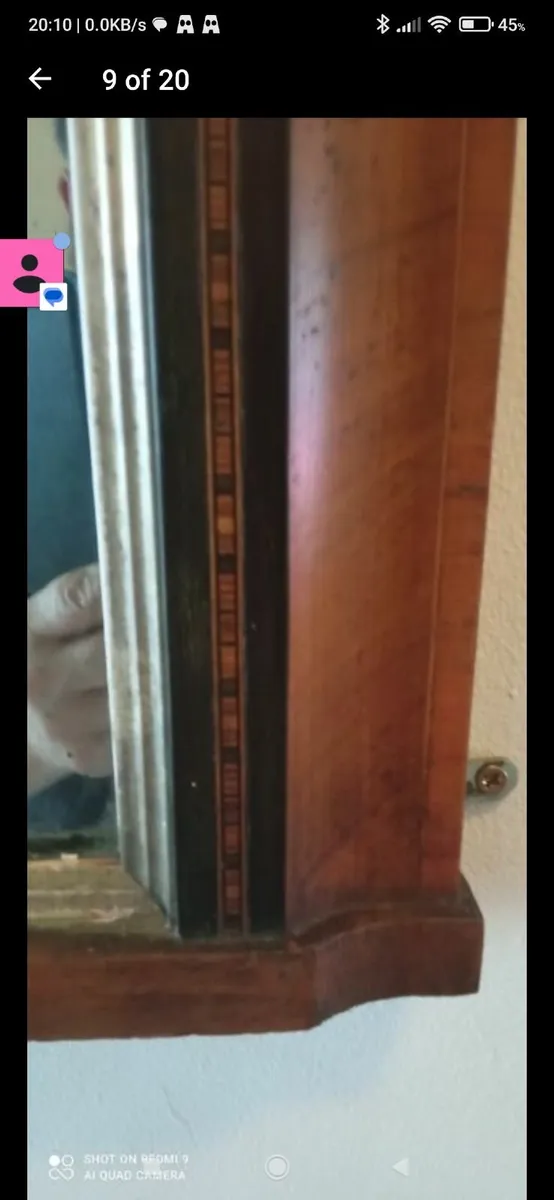 Antique Walnut Tunbridge Inlaid Overmantel Mirror - Image 3