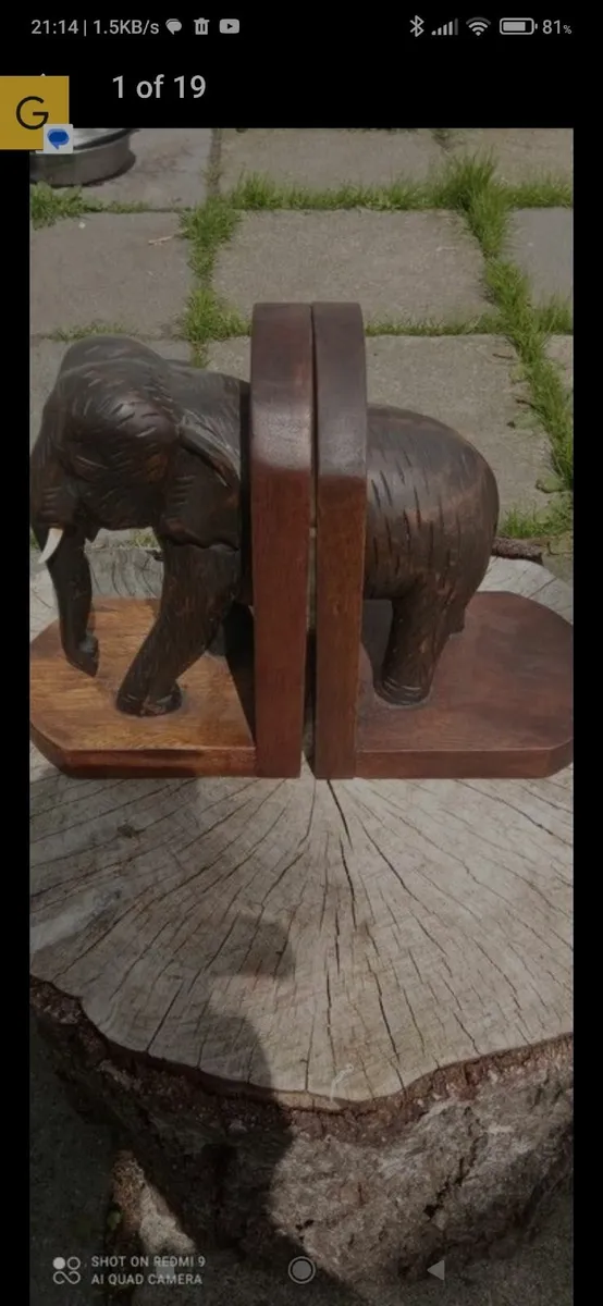 Vintage Elephant Wooden Bookends - Image 1