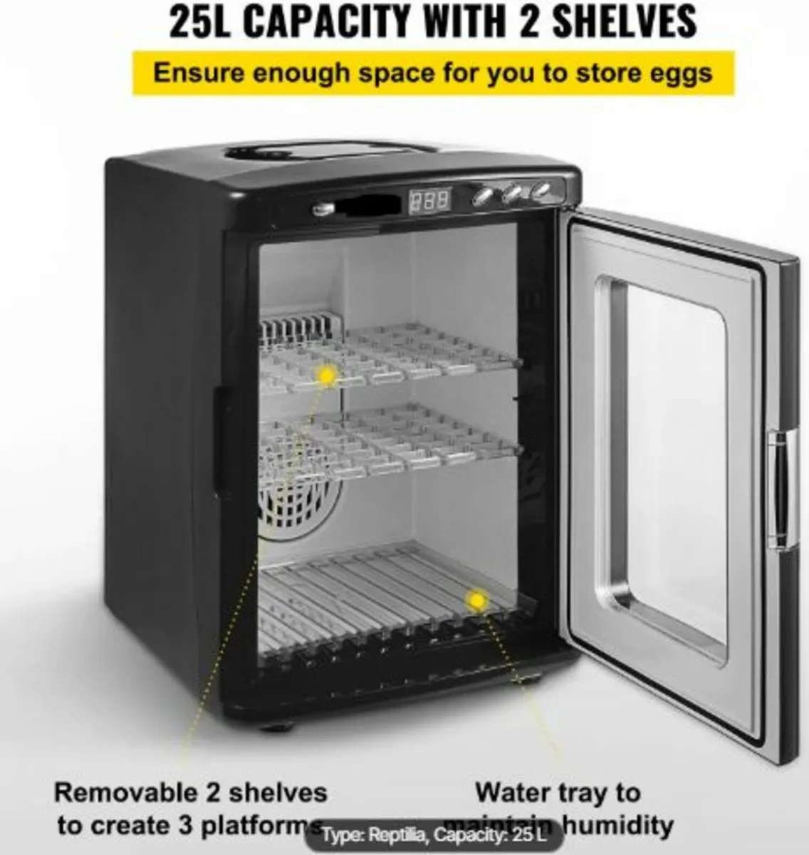 Black Reptile Incubator 25L Scientific Lab - Image 3