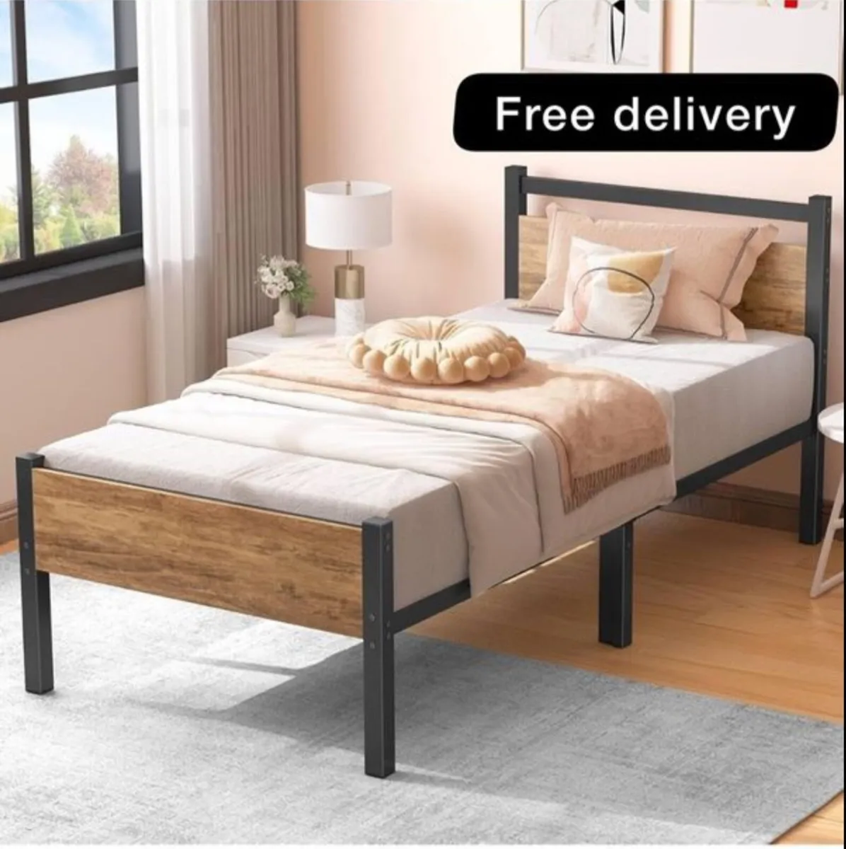Single Bed Frames with Wood Headboard