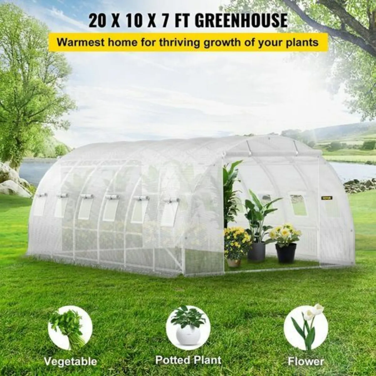 Walk-in Tunnel Greenhouse, 20 x 10 x 7 ft Portable - Image 3