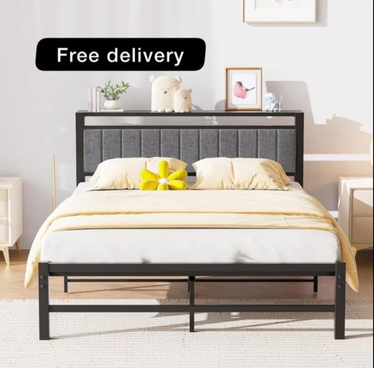 Double Bed Frame with Storage Headboard