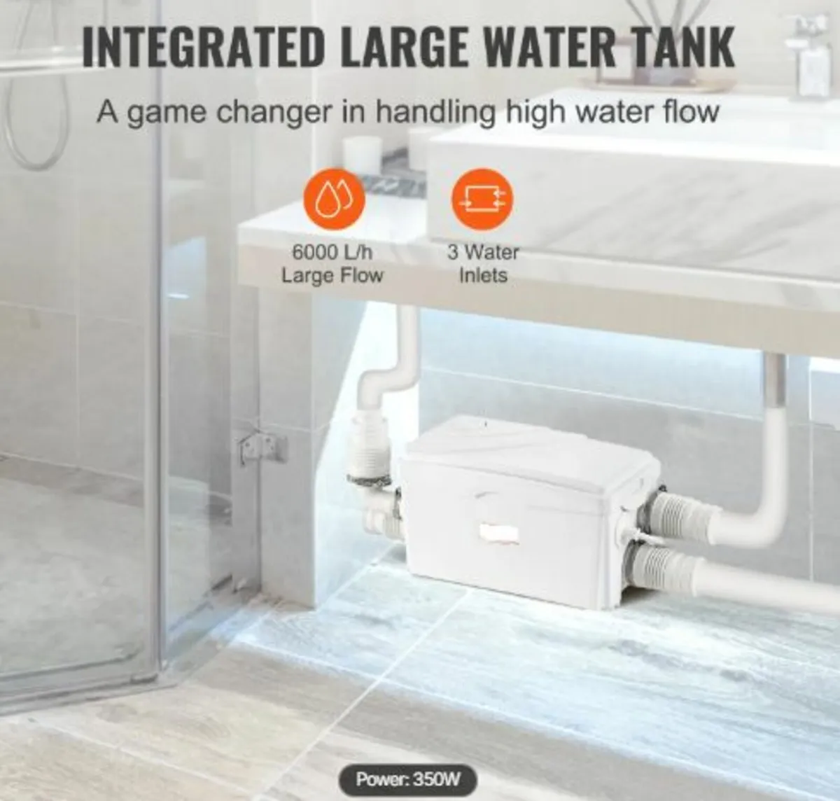Macerator Pump, 350W, 6000 L/h Flow, 23 ft/7m Head - Image 3