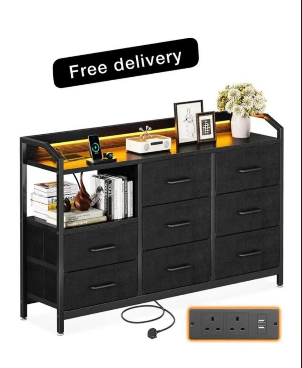 Black Chest of Drawers Bedroom, with LED Light tri