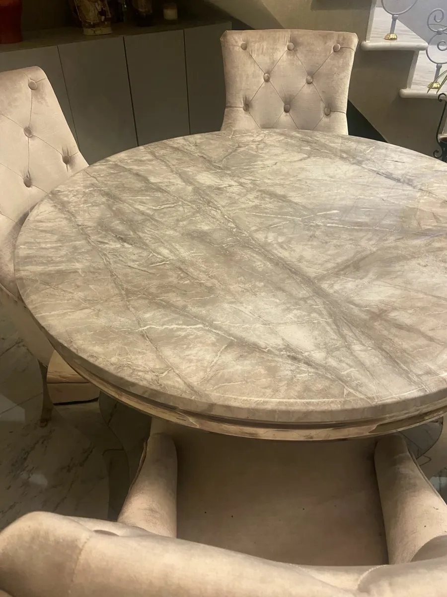 Round Marble Dining Table plus 4 Chairs - Image 2