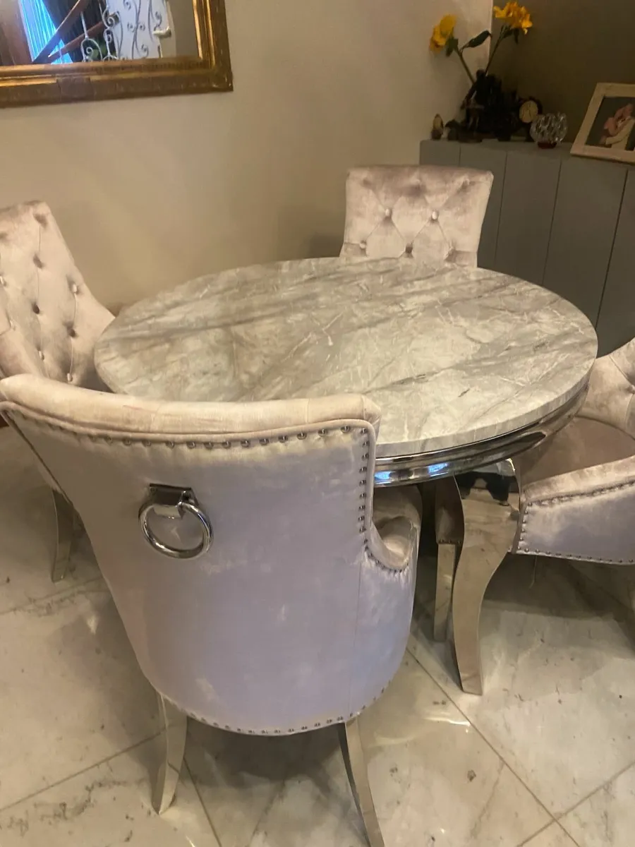 Round Marble Dining Table plus 4 Chairs - Image 3