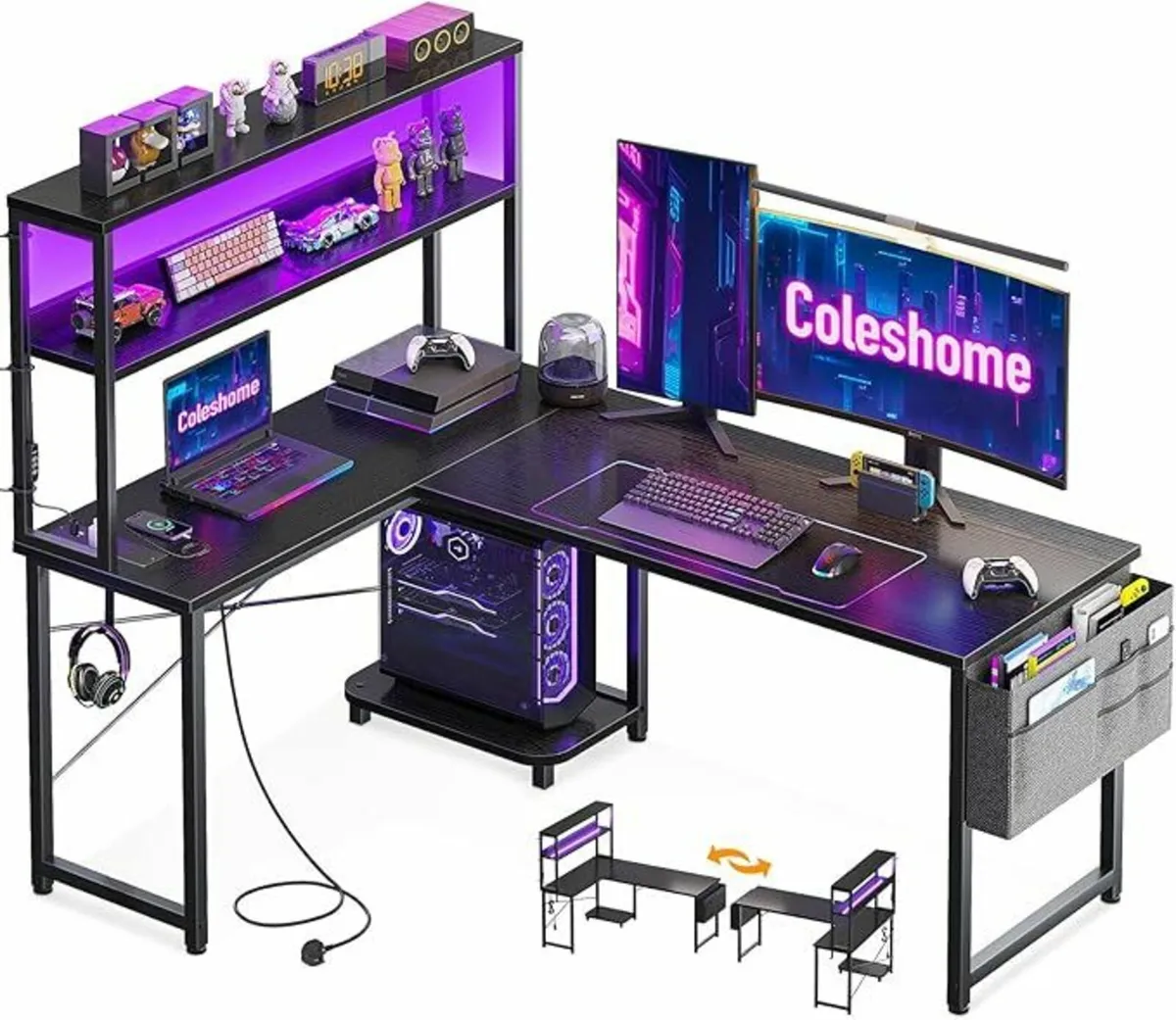 L Shaped Gaming Desk Power Outlet 135×100cm Office - Image 1