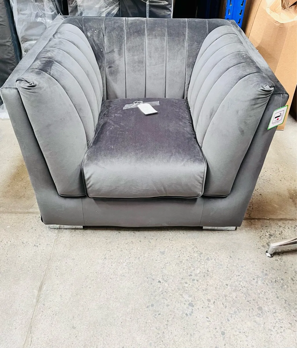 Brand New - Grey velvet armchair - Image 1