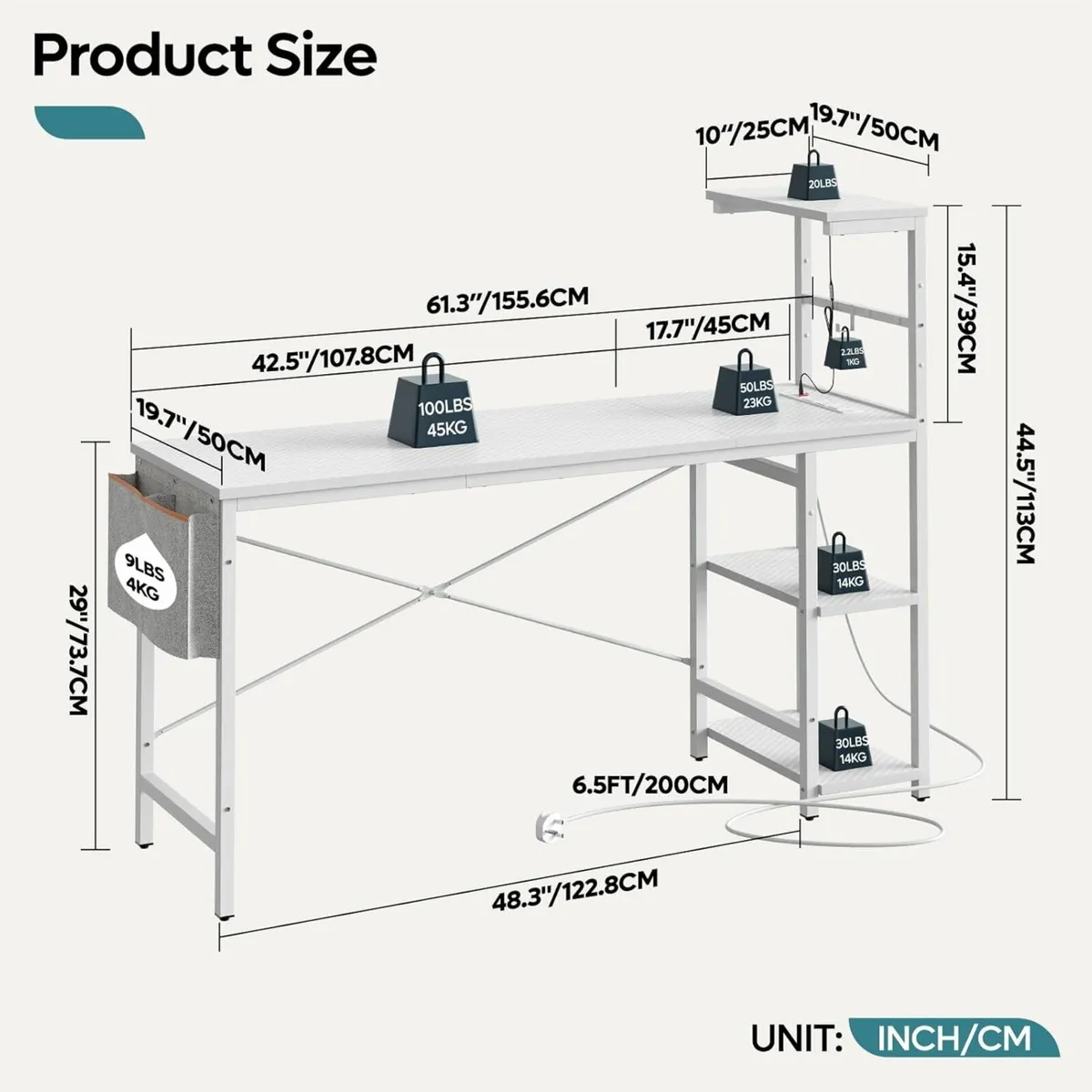 155CM Corner Office Desk Power Outlets Storage - Image 2