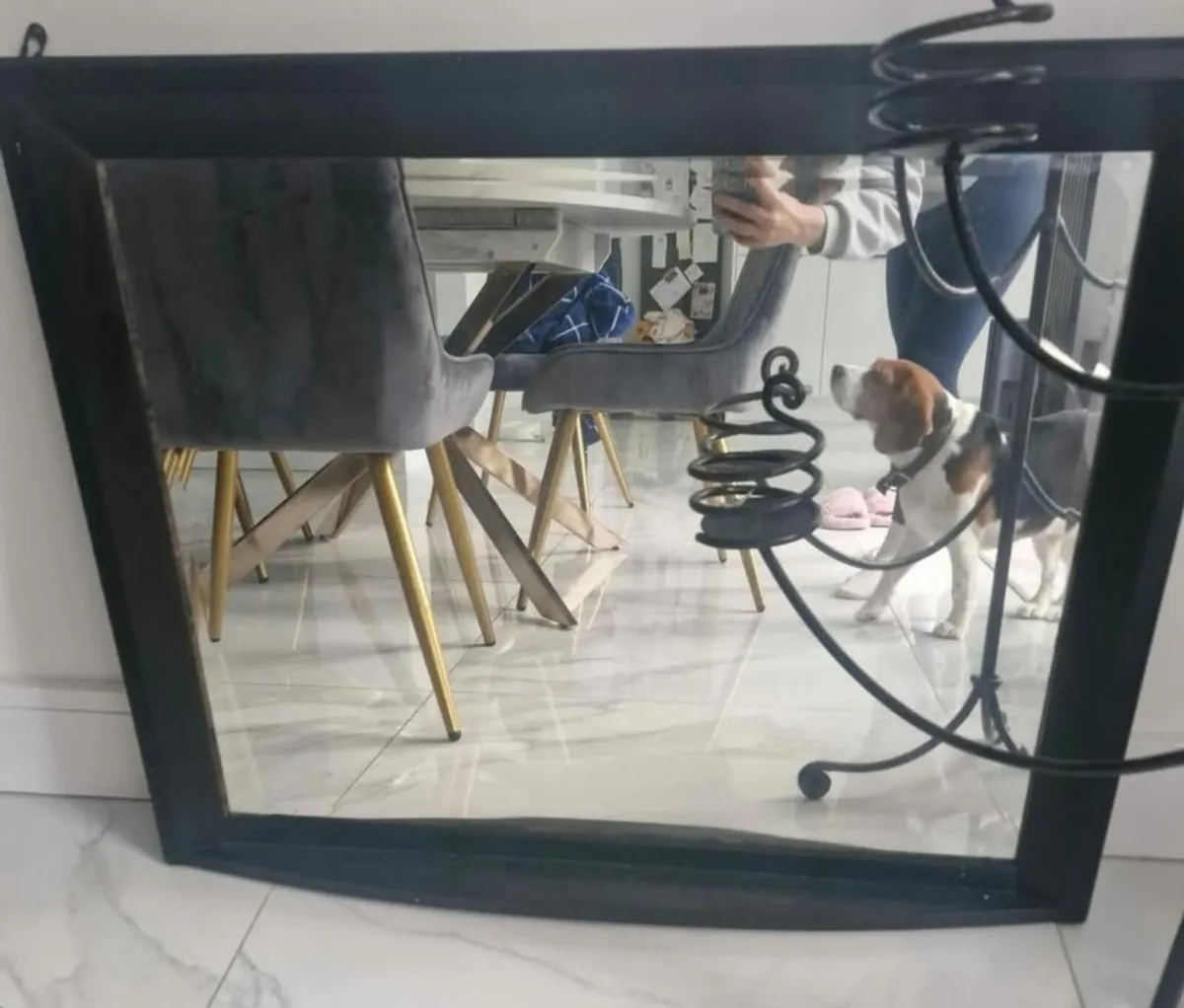 Large black wooden frame mirror - Image 1