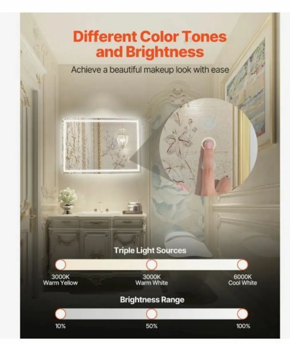 LED Bathroom Mirror, 70 x 100 cm - Image 2
