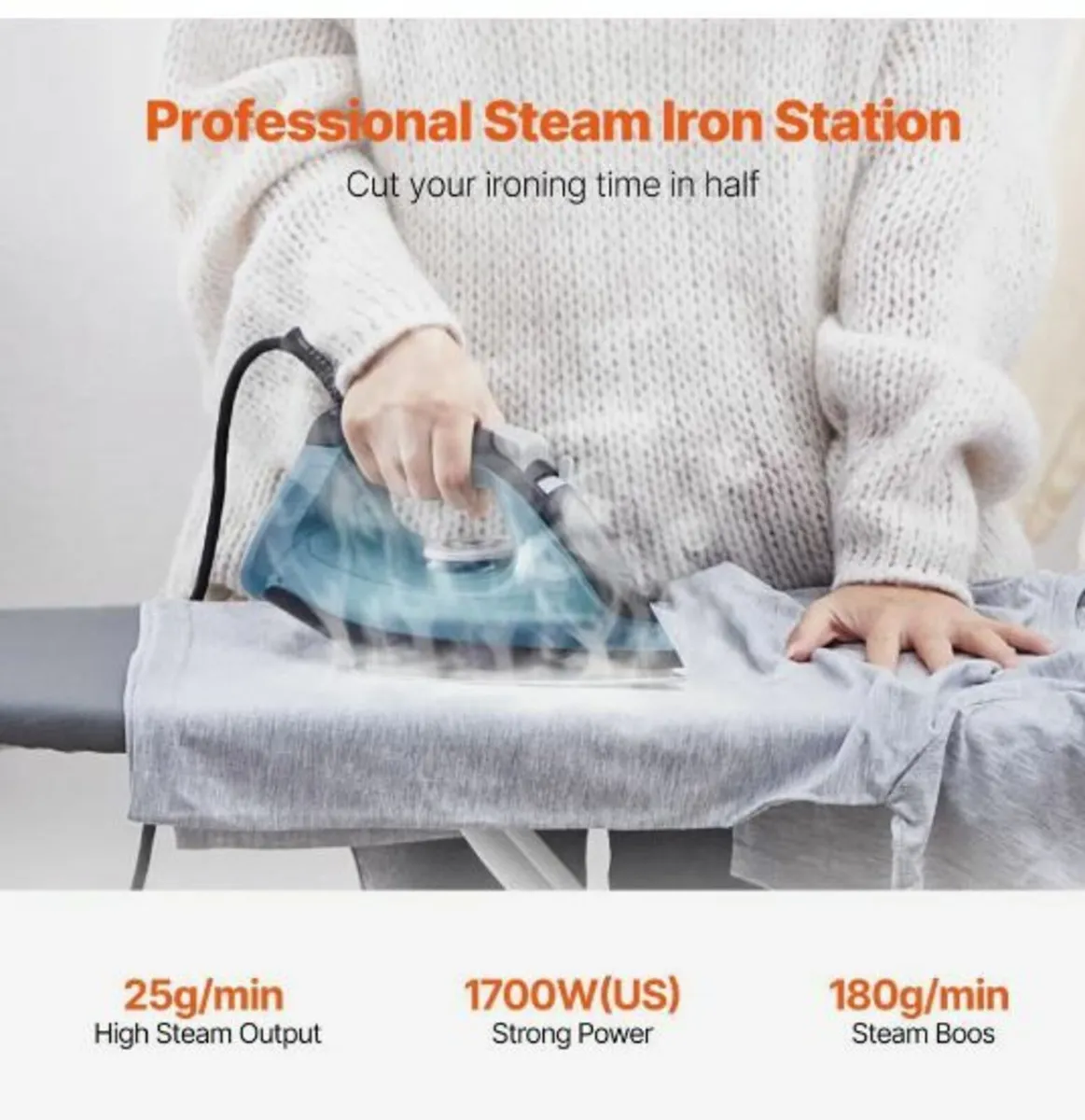 Steam Iron, 1600W Iron for Clothes - Image 2