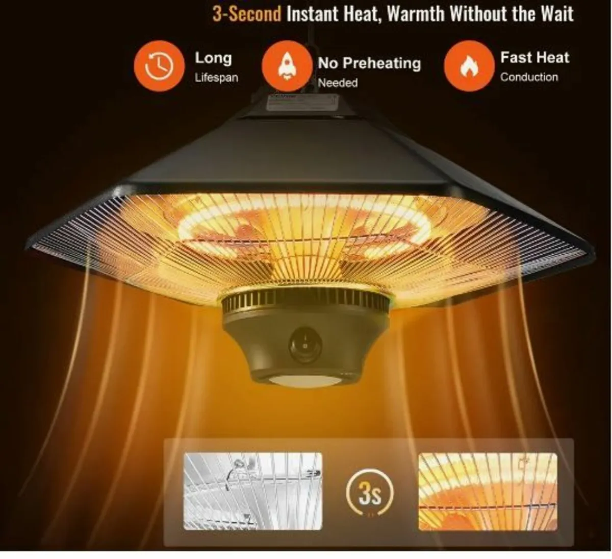 Hanging Patio Heater, 2000W Remote Control - Image 2