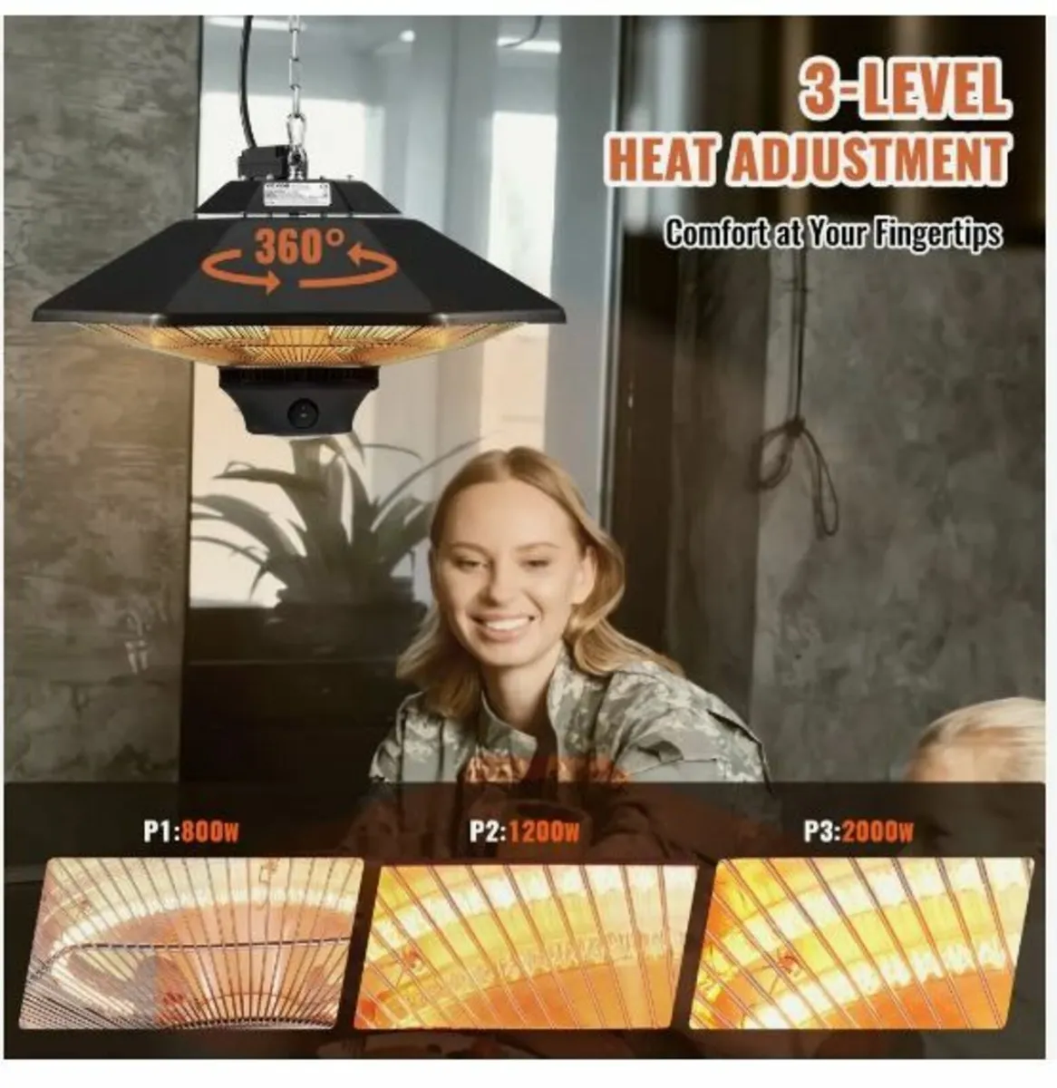 Hanging Patio Heater, 2000W Remote Control - Image 3