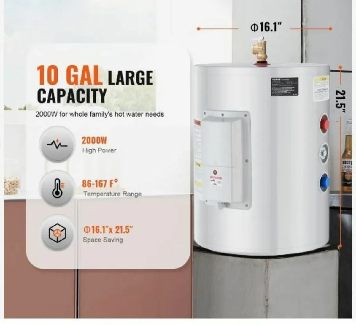 Electric Water Heater, 10 Gallon Tank - Image 2