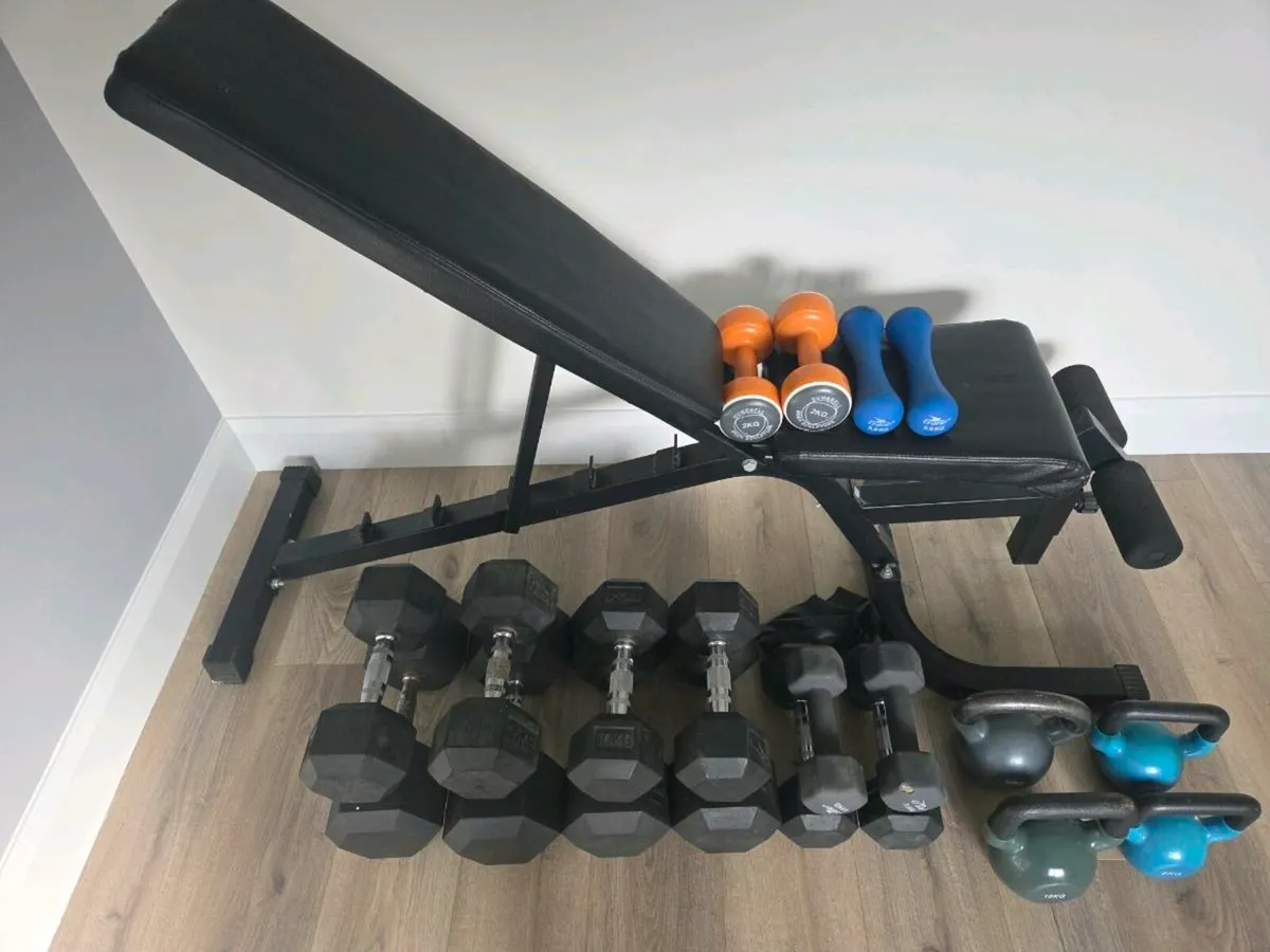 Weight bench,dumbells,kettlebells